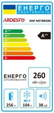 ARDESTO Холодильник с нижн. мороз., 201.8x59.5х66, холод.отд.-256л, мороз.отд.-104л, 2дв., A++, NF, диспл внешн., черный DNF-M378BI200 фото
