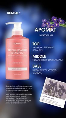 Шампунь для пошкодженого волосся "Шкіра & Ірис" Kundal Protein Bonding Shampoo Leather Iris 500ml, 500ml