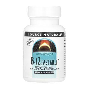 Витамин В12, B-12 Fast Melt, Source Naturals, 5 мг, 60 таблеток