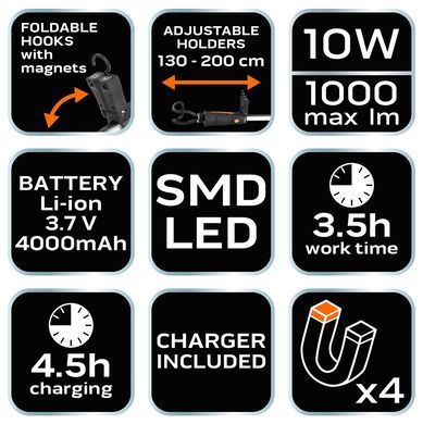 Потужна LED лампа для ремонту автомобілів Neo Tools 99-048 з магнітами та гачками 99-048 фото