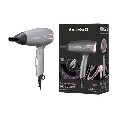ARDESTO Фен Pink Touch, 2000Вт, 2 швидкості, 2 темп.режими, складана ручка, сірий+рожевий (377973) HD-R350PT фото