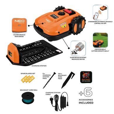 Робот-газонокосарка NEO TOOLS E+ 04-621 для газонів до 600 м2, з док-станцією та акумулятором 04-621 фото
