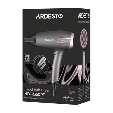 ARDESTO Фен Pink Touch, 2000Вт, 2 швидкості, 2 темп.режими, складана ручка, сірий+рожевий (377973) HD-R350PT фото