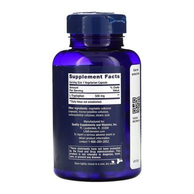 L-Триптофан, L-Tryptophan, Life Extension, 500 мг, 90 вегетарианских капсул