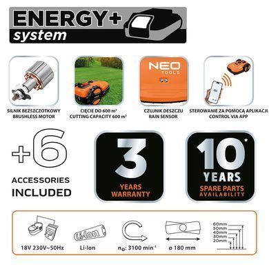 Робот-газонокосарка NEO TOOLS E+ 04-621 для газонів до 600 м2, з док-станцією та акумулятором 04-621 фото