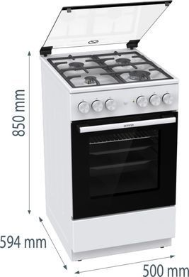Gorenje Плита комби, 62л, 50x60см, дисплей, газ-контроль, чугун, белый GK5A41WF фото