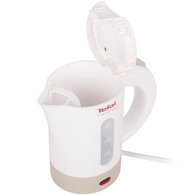Tefal Електрочайник Travel-o-city 0.5л, Strix, пластик, в комплекті 2 склянки + 2 ложки, біло-бежевий (243031) KO120130 фото