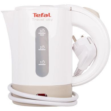 Tefal Електрочайник Travel-o-city 0.5л, Strix, пластик, в комплекті 2 склянки + 2 ложки, біло-бежевий (243031) KO120130 фото