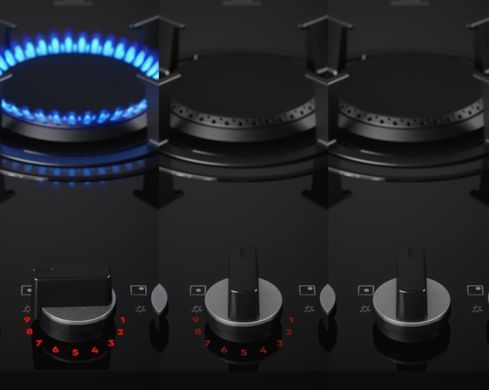 Electrolux Варильна поверхня газова на склі, 60см, чавун, електрон. керування, Hob2Hood, чорний (365514) KGG643753K фото