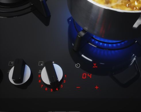 Electrolux Варильна поверхня газова на склі, 60см, чавун, електрон. керування, Hob2Hood, чорний (365514) KGG643753K фото