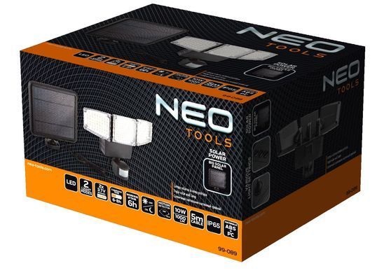 Світильник фасадний Neo Tools LED 10Вт 1000Лм 3000-6000К 2000мА&bull;год автономний датчик руху сутінків чорний (365332)