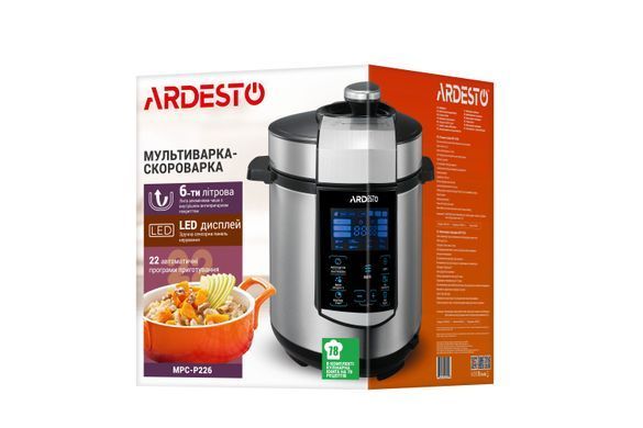 Мультиварка-скороварка ARDESTO MPC-P226, 900Вт, чаша-6л, электр. управление, книга рецептов, нерж. сталь+пластик, серебристая (364580) MPC-P226 фото