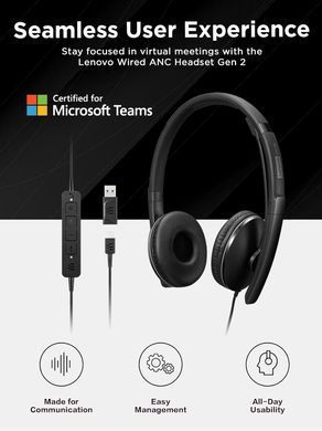 Гарнитура Lenovo Wired ANC Headset Gen 2 (Teams) 4XD1M45627 фото