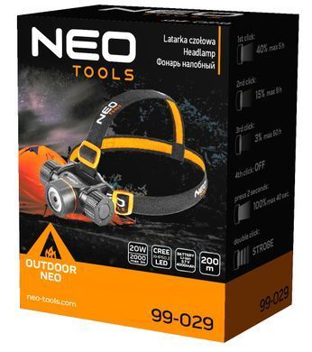Налобний ліхтар Neo Tools 99-029 20 Вт, 200 м, 4000 мАг 99-029 фото