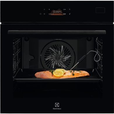 Electrolux Духова шафа електрична, 70л, А++, пара, дисплей, конвекція, ф-ція пароварки, телескопічні напрямні, чорний (379123) EOB8S39WZ фото