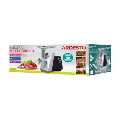 М'ясорубка ARDESTO 2100Вт, 2кг/хв, 3 решітки, насадка для ковбас, кеббе, томатів, 3 терки, бургер-прес, пластик, чорно-срібний (358969) MGK-2100 фото