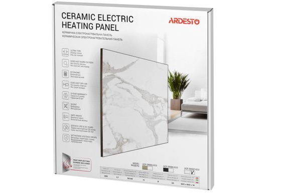 Керамічна електронагрівальна панель Ardesto HCP-395WT-ECO, 395 Вт, 8 м2, 60 х 60 см, IP54, білий (328826)