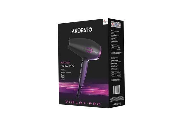 ARDESTO Фен Violet PRO HD-Y221PRO ,1750-2100Вт, 2 швидкості, 3темп.режими,дифузор, чорний (359659) HD-Y221PRO фото