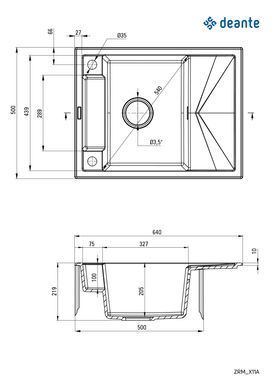 Мойка кухонная Deante Magnetic, гранит, прямоуг., с крылом, 640х500х219мм, чаша - 1, врезная, алебастр