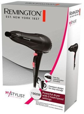 Remington Фен MyStylist, 1900Вт, режимов-2, иониз-я, хол. обдув, черный D2000 фото