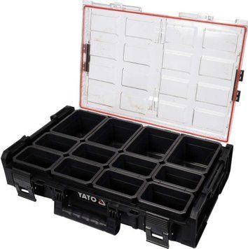 Органайзер с 12 съемными ячейками YATO, 585x387x131 мм, пластиковый корпус.