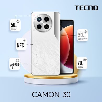 TECNO Смартфон Camon 30 (CL6) 6.78" 8/256ГБ, 2SIM, 5000мА&bull;ч, Uyuni Salt White 4894947020476 фото