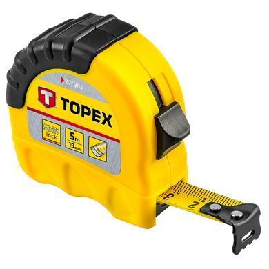Измерительная рулетка Topex 27C305, 5 м с блокировкой сматывания и эргономичным корпусом.