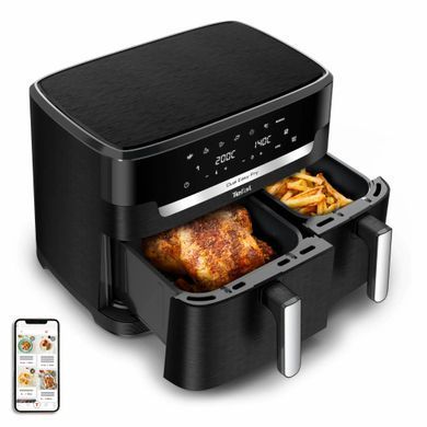 Tefal Мультипечь Dual Easy Fry XXL, 2700Вт, чаша-6.5+4.5л, сенсорное управл., 2 чаши, гриль, пластик, черный (384106) EY9428E0 фото