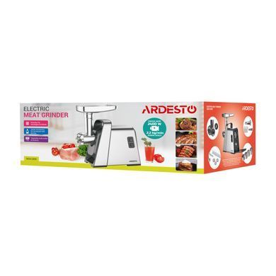 Мясорубка ARDESTO 2400Вт, 2.2кг/мин, 3 решетки, насадка для колбас, кеббе, томатов, 4 терки, пластик, черно-серебряный (358971) MGK-2400 фото