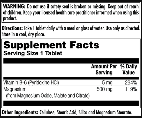 Комплекс магнію з Б6, Magnesium Sustained Release Triple Source 500mg - 100 tabs