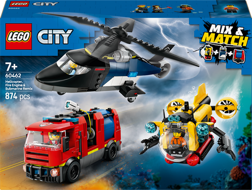 Конструктор LEGO City Ремікс вертольотів, пожежних машин і підводних човнів 874 деталі (60462)