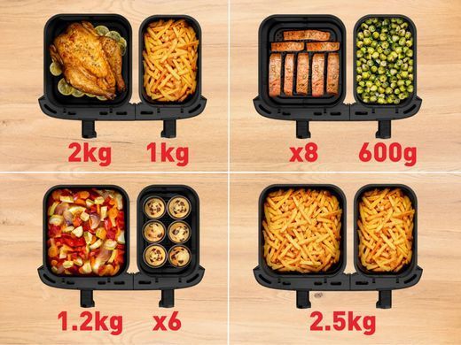 Tefal Мультипечь Dual Easy Fry XXL, 2700Вт, чаша-6.5+4.5л, сенсорное управл., 2 чаши, гриль, пластик, черный (384106) EY9428E0 фото