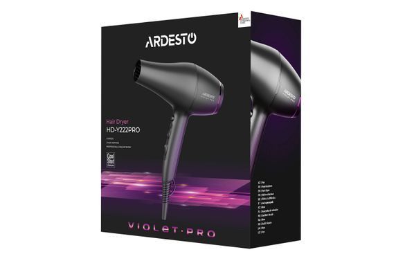ARDESTO Фен Violet PRO HD-Y222PRO, 1850-2200Вт, 2 швидкості, 3темп.режима, дифузор, чорний (359660) HD-Y222PRO фото