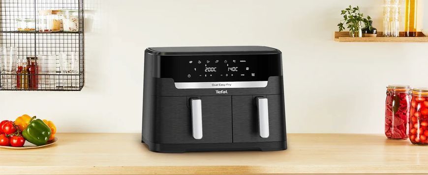 Tefal Мультипечь Dual Easy Fry XXL, 2700Вт, чаша-6.5+4.5л, сенсорное управл., 2 чаши, гриль, пластик, черный (384106) EY9428E0 фото
