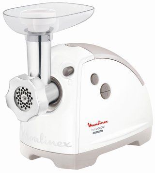 Moulinex М'ясорубка, 2000Вт, 2.6кг/хв, 2 решітки, насадка для ковбас, кеббе, томатів, 5 терок, пластик, біло-сірий (367264) ME626T_XF2 фото
