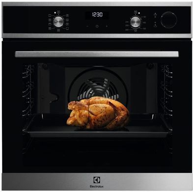 Electrolux Духовой шкаф электрический, 72л, А, пар, дисплей, конвекция, телескопические направляющие, ф-ция пароварки, черный+нерж EOC5E70X фото