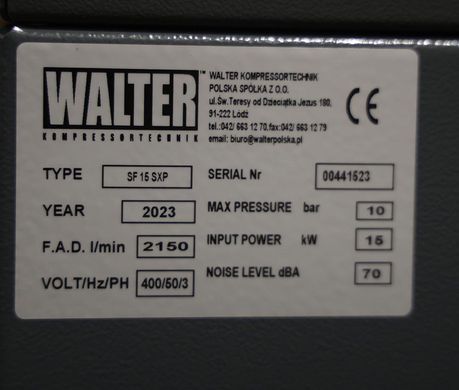 Гвинтовий компресор з ремінним приводом та інвертором WALTER SF 15 SXP SF 15/10 SXP фото