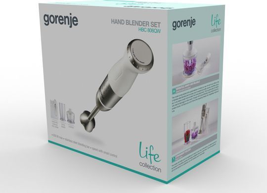 Блендер погружной Gorenje 800Вт, 5в1, чаша-500мл, измельчитель, белый (383791) HBC806QW фото