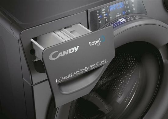 Candy Пральна машина фронтальна, 7кг, 1400, A+++, 45см, дисплей, пара, інвертор, cріблястий (375239) RP4476BWMRR/1-S фото