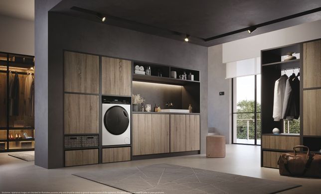 Haier Пральна машина фронтальна, 8кг, 1400, A+++, 44см, дисплей, пара, інвертор, люк чорний, прямий привід, білий (366767) HW80-B14959TU1 фото