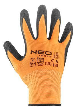Перчатки рабочие NEO 97-641, полиэстер с латексом, защита рук, размеры 8-10 размер 11/XXL