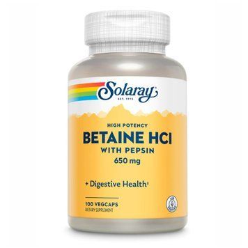 High Potency Betain HCl with Pepsin 650mg - 100 vcaps Solaray