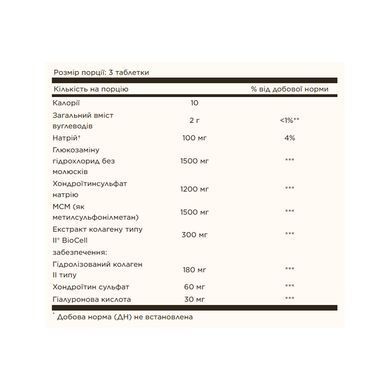 Глюкозамин и Хондроитин с MCМ и Гиалуроновой кислотой (Glucosamine Hyaluronic Acid Chondroitin MSM) 60 таблеток
