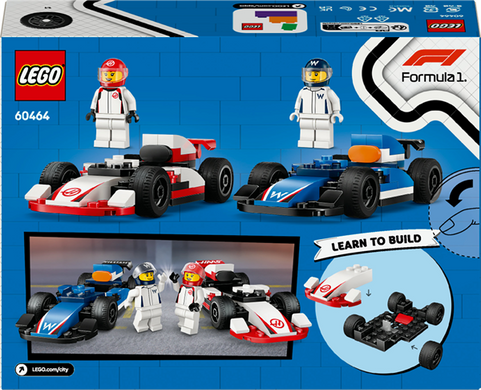Конструктор LEGO City Автомобили для гонки F1 команд Williams Racing и Haas F1, 92 детали (60464)