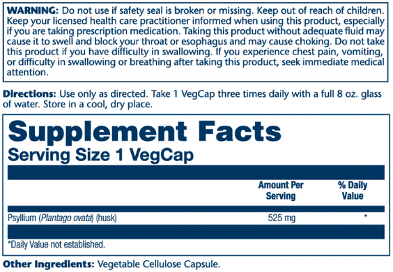 Psyllium Husk 525mg - 100 vcaps Solaray
