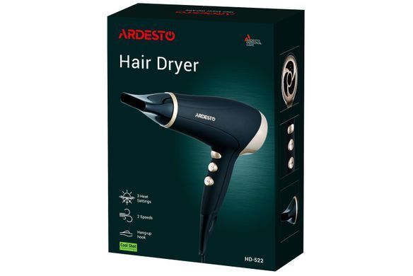 ARDESTO Фен Gemini HD-522, 1800-2200Вт, 2 швидкості, 3 темпер. режими , функція Cool Shot, чорний (302693) HD-522 фото