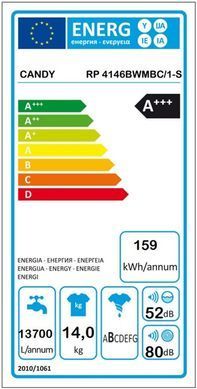Candy Пральна машина фронтальна, 15кг, 1400, A, 68см, дисплей, пара, інвертор, білий (375248) RP4146BWMBC/1-S фото