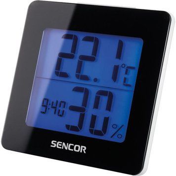 Термогігрометр Sencor, внутр. вимірювання, AAx1, темп-ра, вологість, час, чорний (354436)