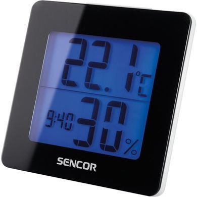 Термогігрометр Sencor, внутр. вимірювання, AAx1, темп-ра, вологість, час, чорний (354436)