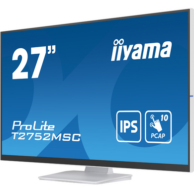 27" 16:9 IPS сенсорний РК монітор, 1920х1080, проекційно-ємністна технологія, 1xHDMI/1xDP/2xUSB 3.2, IIYAMA T2752MSC-W1 3724865 фото